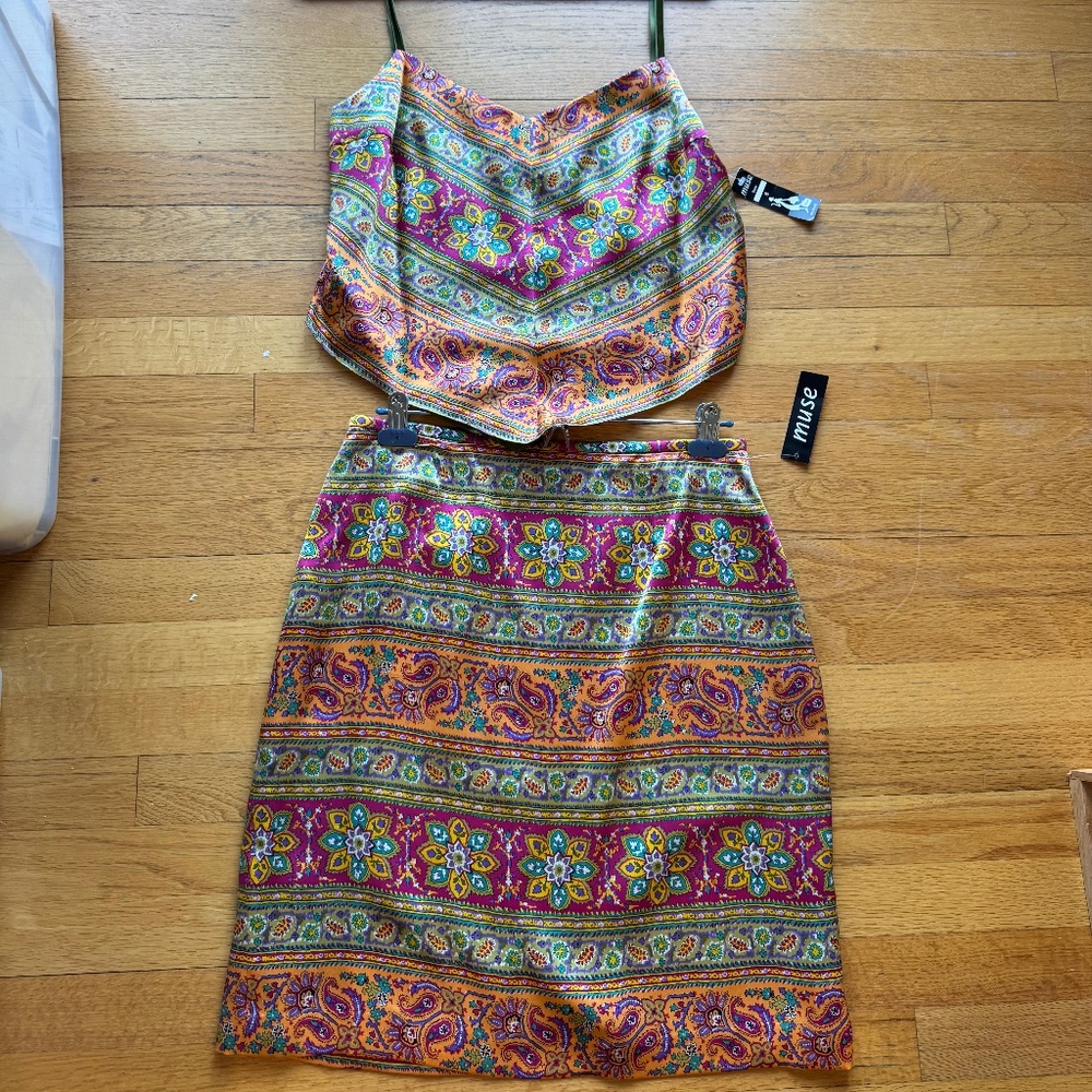 Muse Silk Handkerchief Paisley Print Tank Top & Skirt Set NWT Size 8